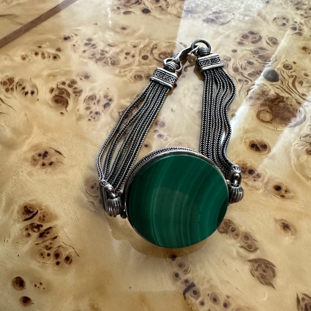 Vintage 925 Silver Malachite Bracelet Native - Picture 6 of 15